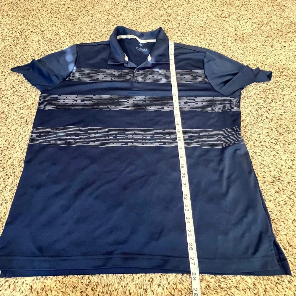 Adidas Mens Golf Polo Shirt‎ Navy Blue Striped Performance Short Sleeve Large